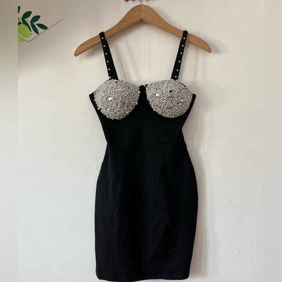 EUC VTG Pearl Mermaid cocktail mini dress 90s black pearls seashell bra - Picture 15 of 17